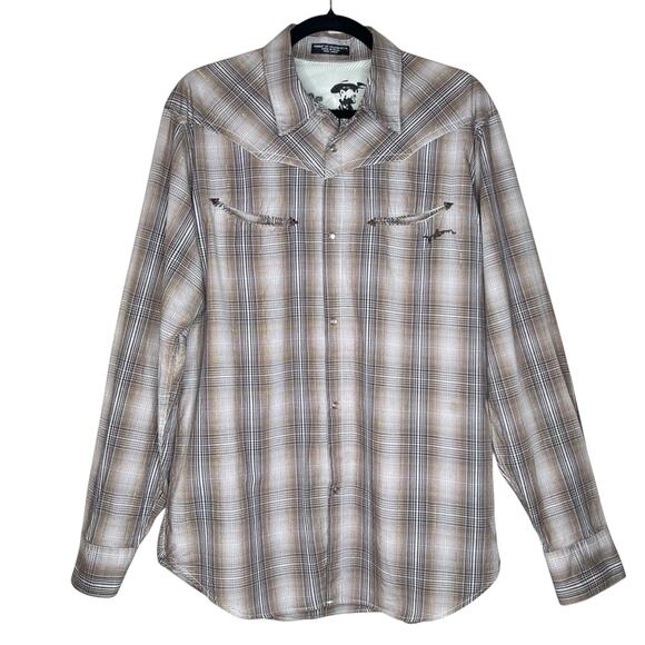Volcom Mens Howdy Partner Western Long Sleeve Pearl Snap Shirt L Plaid Casual - Picture 1 of 7